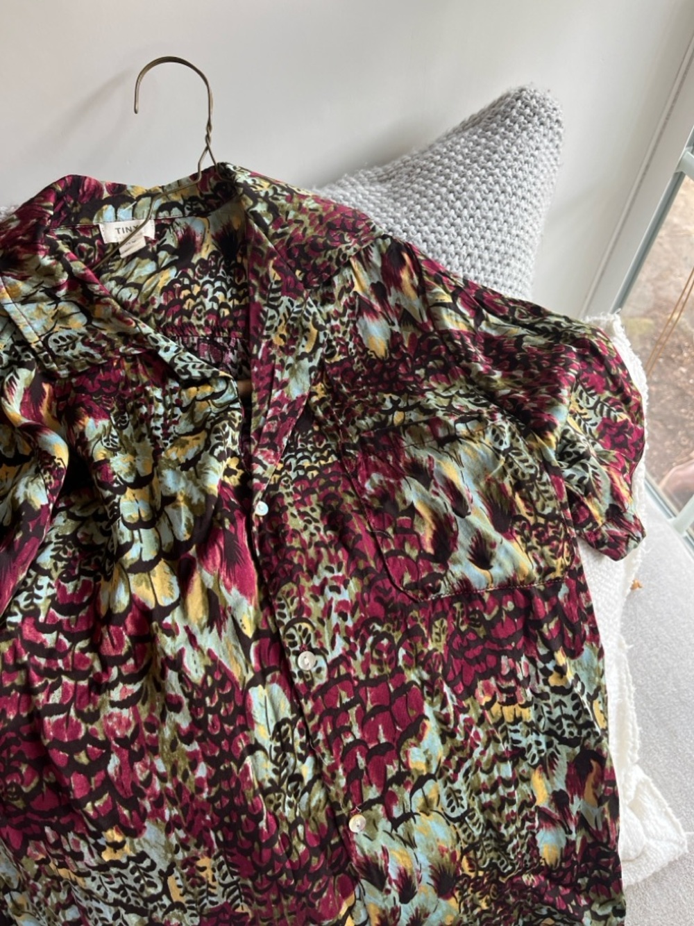 Anthropologie + TINY Abstract Button-Up Shirt in Berry Multi- Size XS